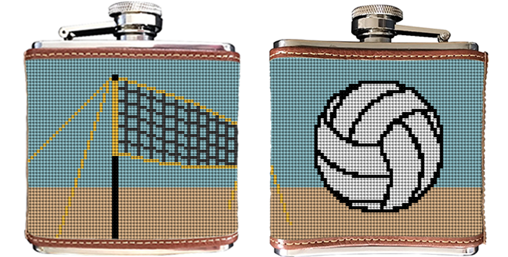 Beach Volleyball Needlepoint Flask