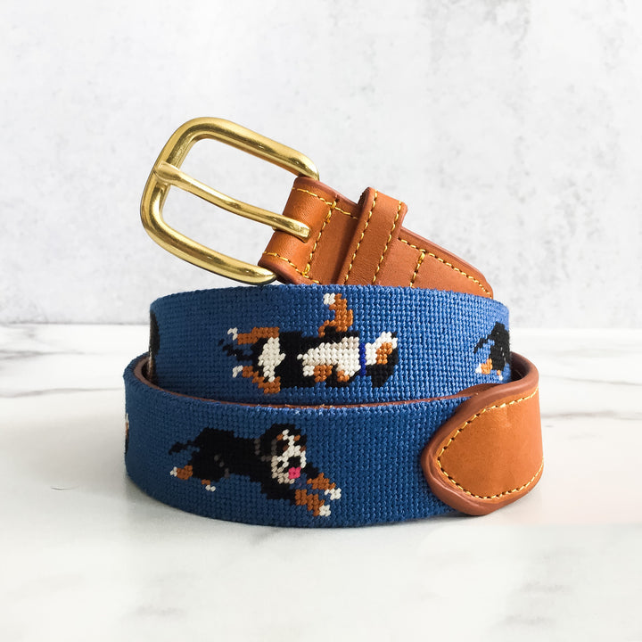 Bernese Mountain Dog Needlepoint Belt rolled up