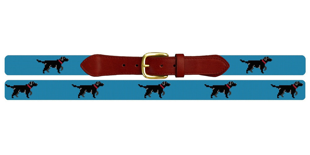 Electric Blue Black Lab Needlepoint Belt