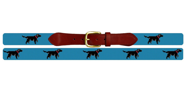 Electric Blue Black Lab Needlepoint Belt