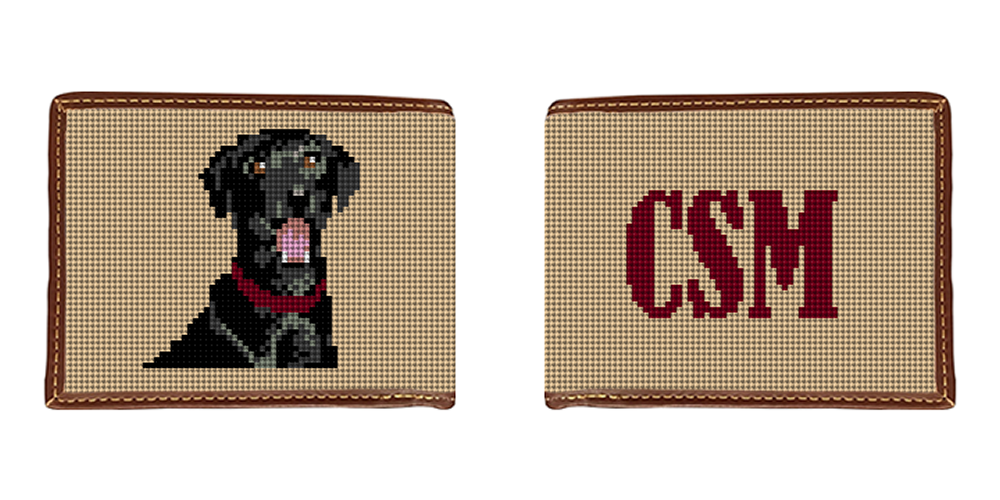 Black Labrador Monogram Needlepoint Wallet