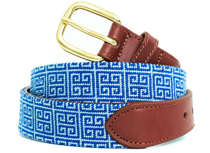 Blue Geometric Needlepoint Belt