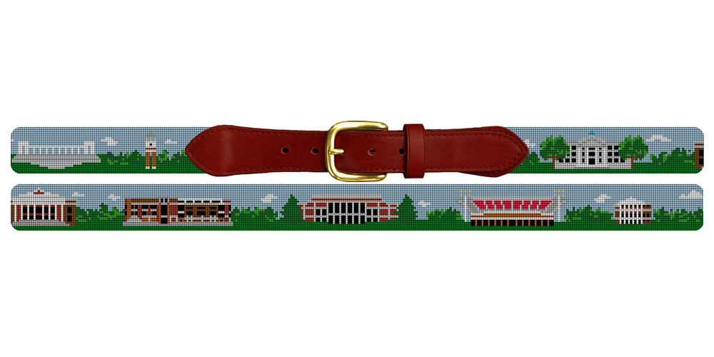 Bowling Green Landscape Needlepoint Belt - Bowling Green Landscape Belt - SEC Belt - Embroidered Belt - Hand-Stitched - Brewster Belt