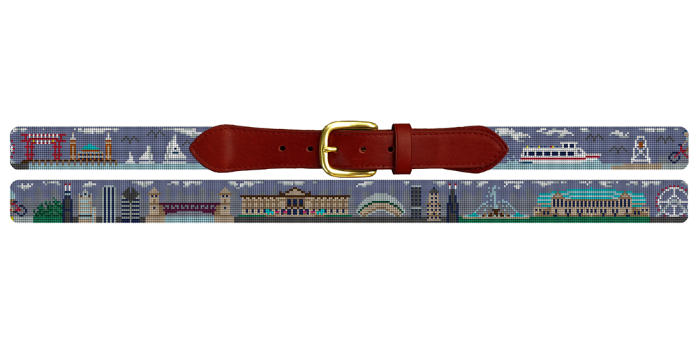 Chicago Landscape Needlepoint Belt