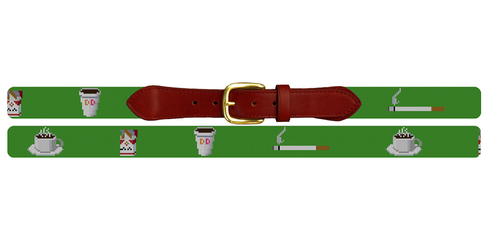 cigarette belt Cigarettes and Coffee Needlepoint Belt - Cigar Belt - Gentleman Belt - Embroidered Belt - Hand-Stitched - Full Grain Leather