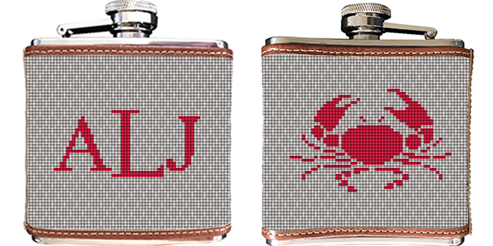 Crab Needlepoint Flask