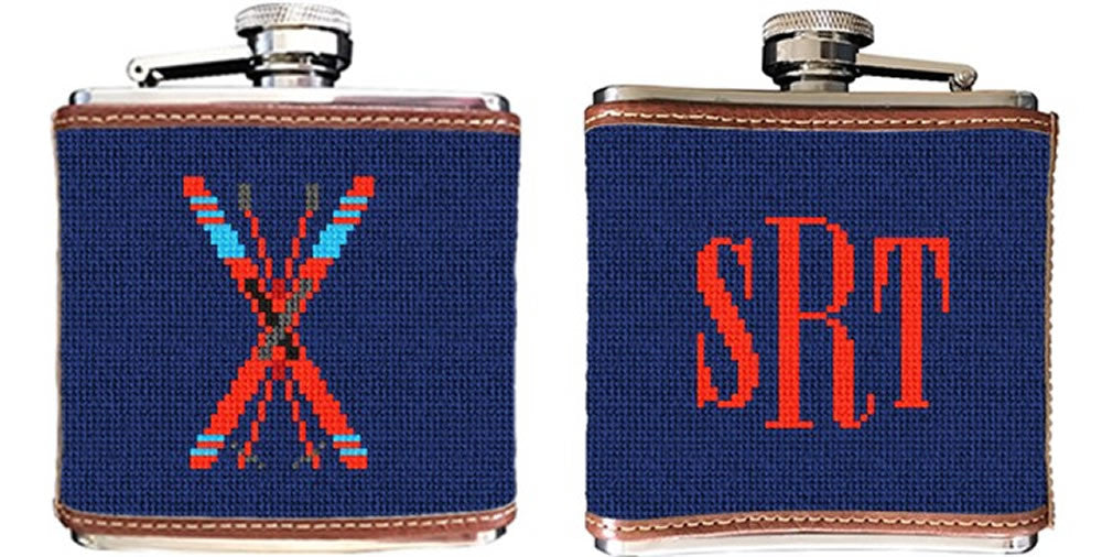 Crossed Skis Needlepoint Flask