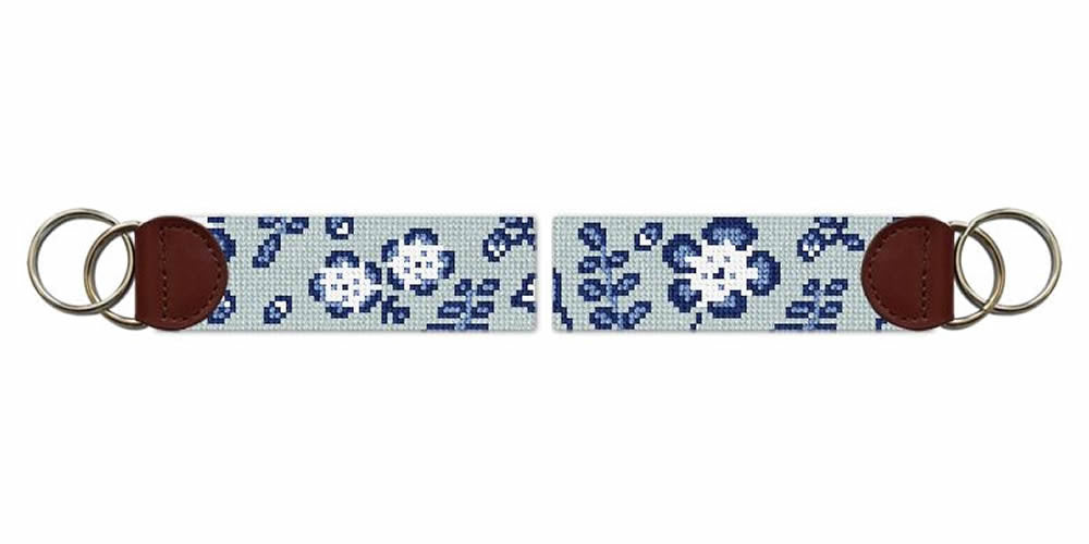 Dancing Blossoms Needlepoint Key Fob