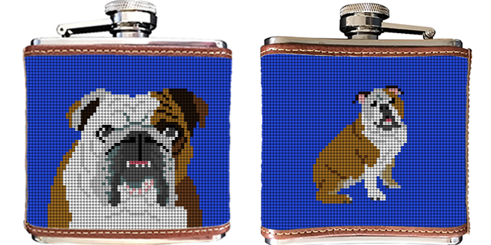 English Bulldog Needlepoint Flask