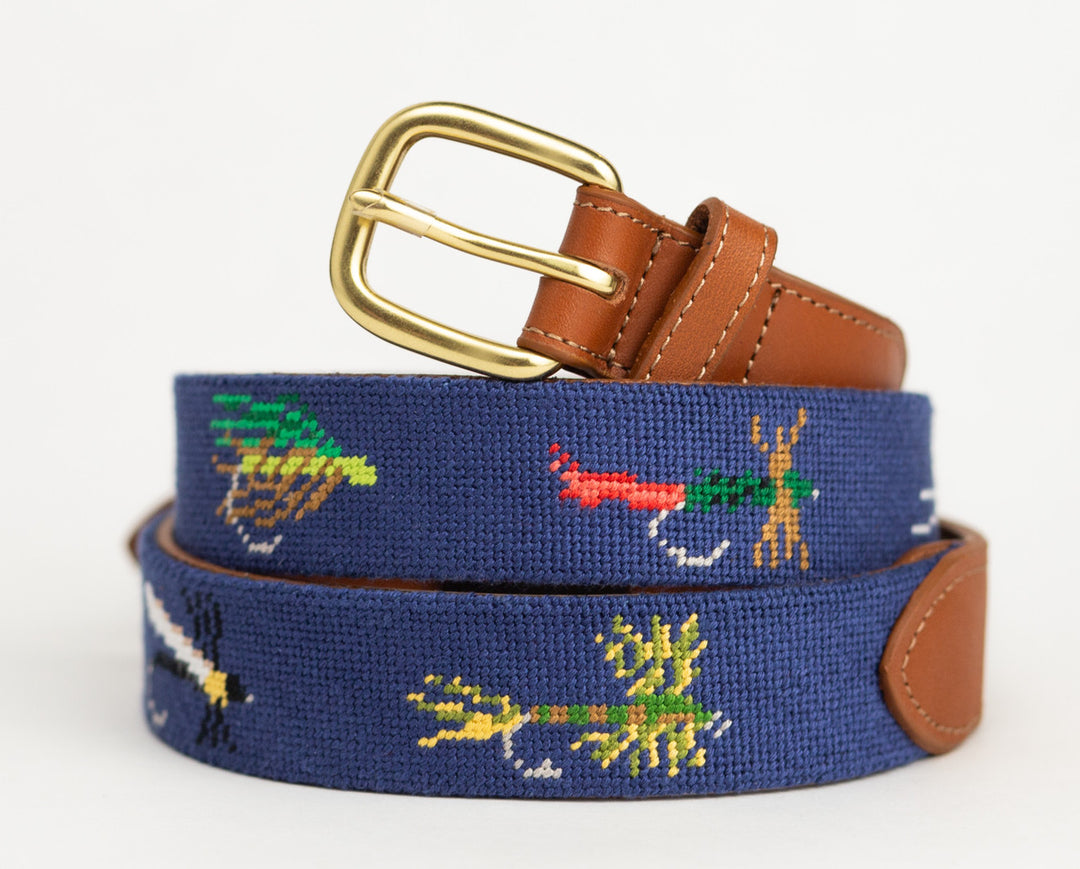 Fishing Flies Needlepoint Belt