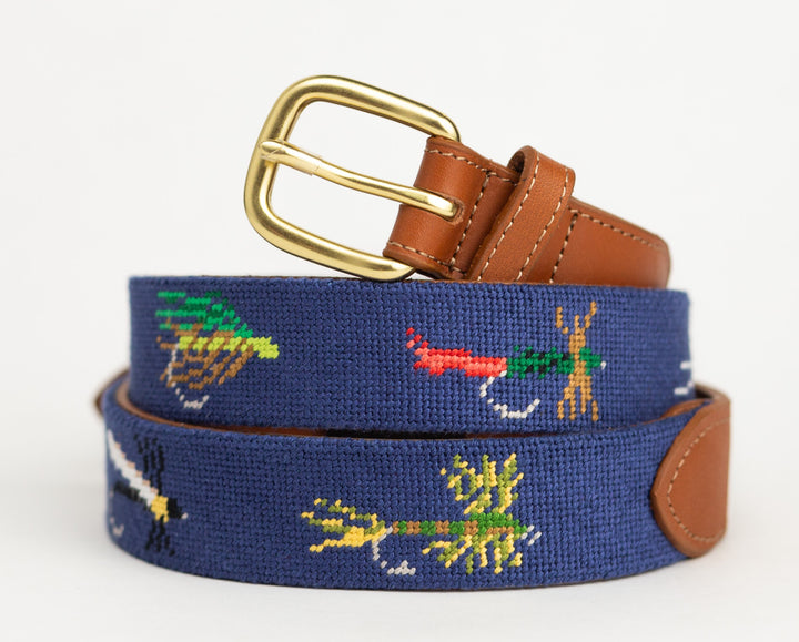 Fishing Flies Needlepoint Belt