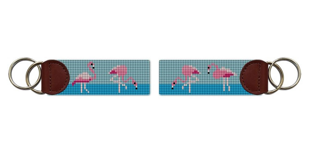 Flamingo Needlepoint Key Fob