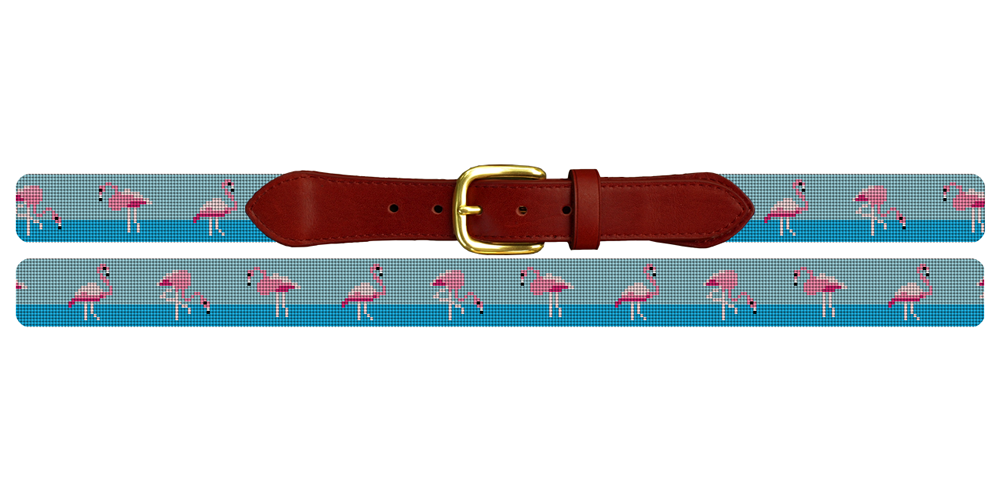 Flamingo Needlepoint Belt Lime Green and Pink With Pink Leather FABULOUS❣️❣️❣️ Flamingo Belt | Needlepoint.Com main image 4