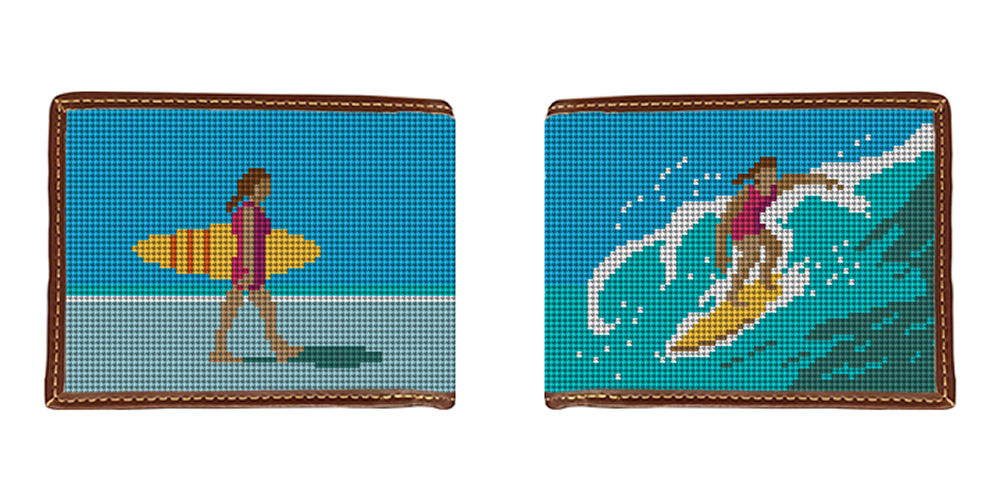 Girl Surfing Needlepoint Wallet