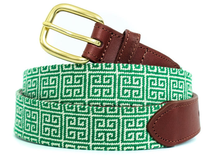 Green Geometric Needlepoint Belt