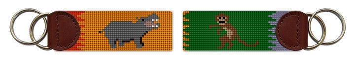 Hippo and Monkey Safari Needlepoint Key Fob