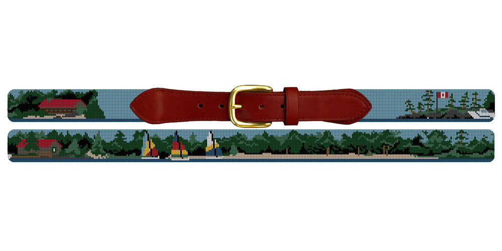 Custom Cabin on Lake in Woods Needlepoint Belt