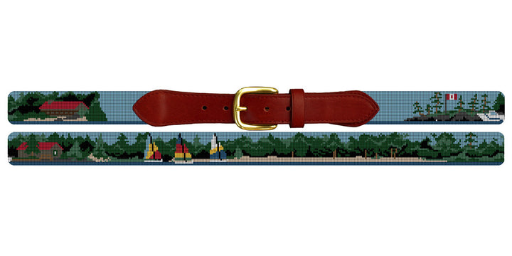 Custom Cabin on Lake in Woods Needlepoint Belt