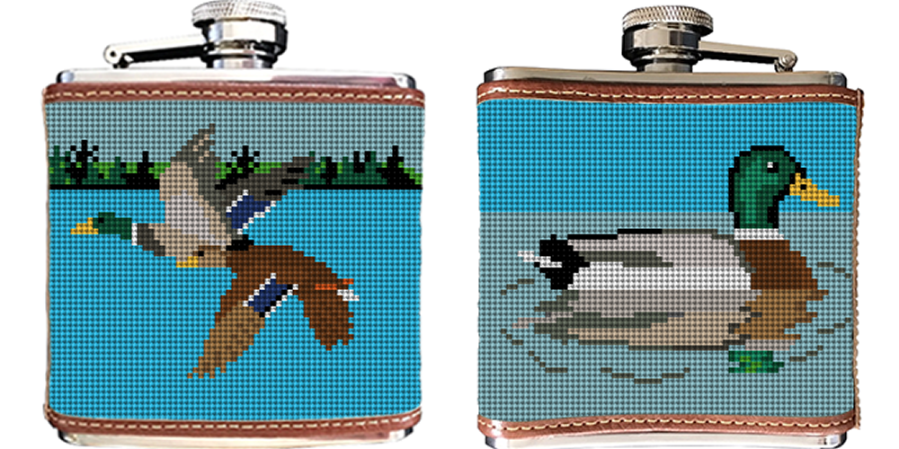 Mallard Landscape Needlepoint Flask