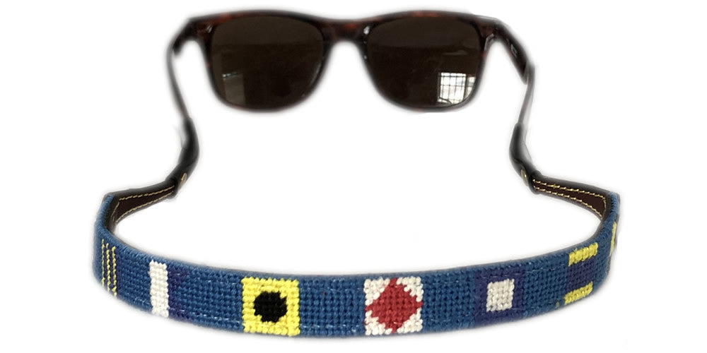 Nautical Signal Flag On Navy Needlepoint Sunglass Strap