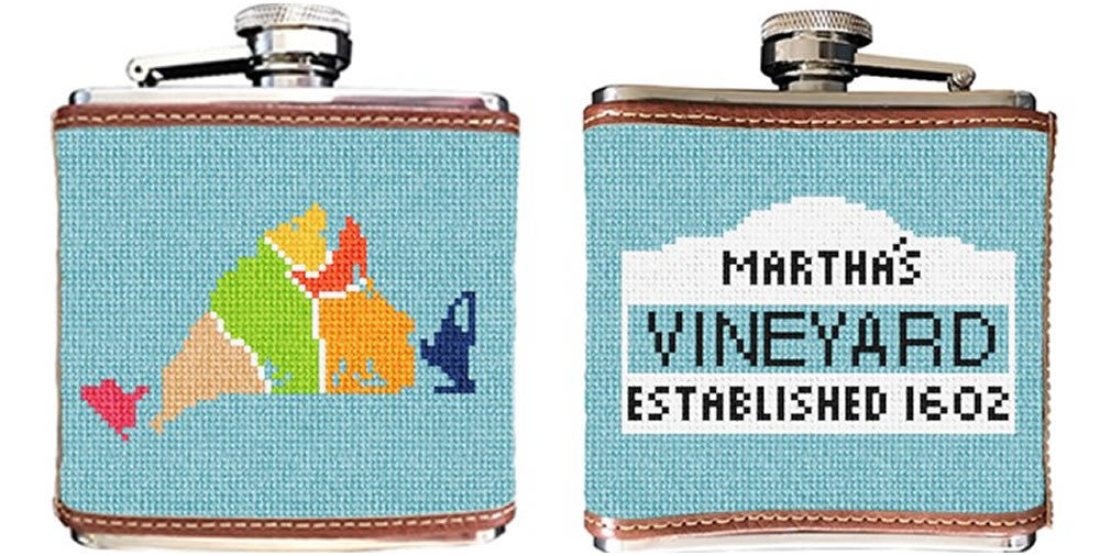 Martha's Vineyard Map Needlepoint Flask