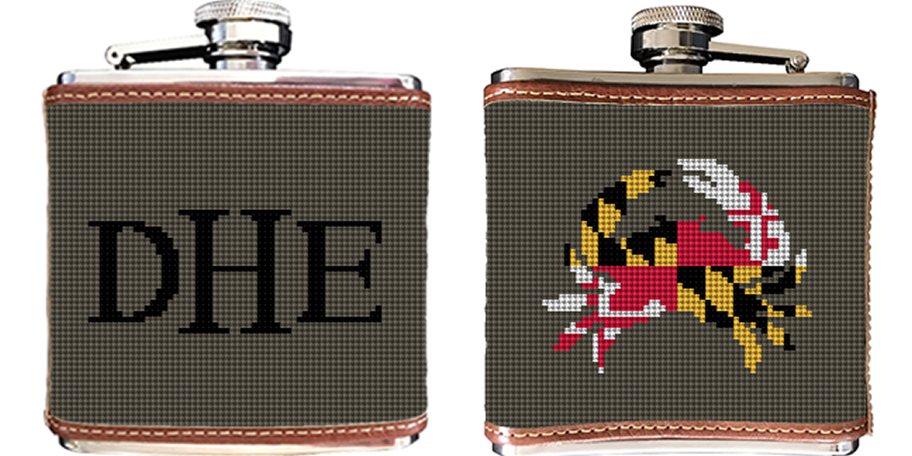 Maryland Crab Needlepoint Flask