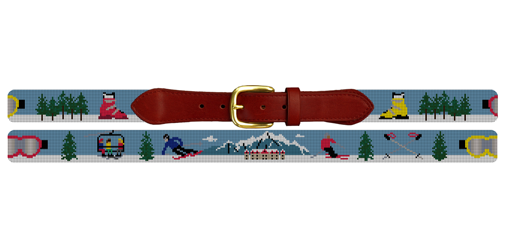 Mountain Skiing Needlepoint Belt