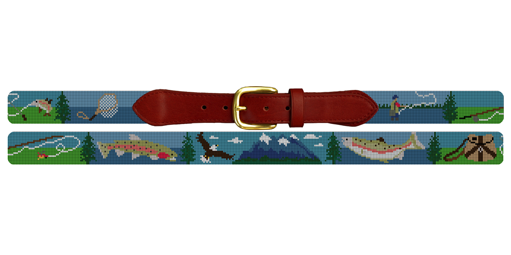 Mountain Stream Fly Fishing Needlepoint Belt