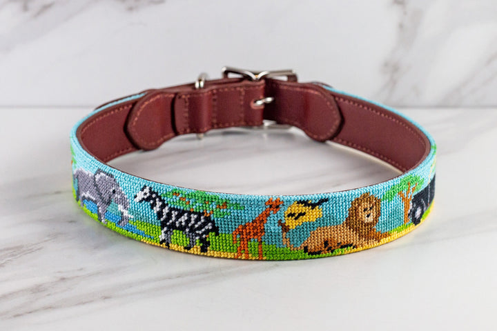 On Safari Needlepoint Dog Collar
