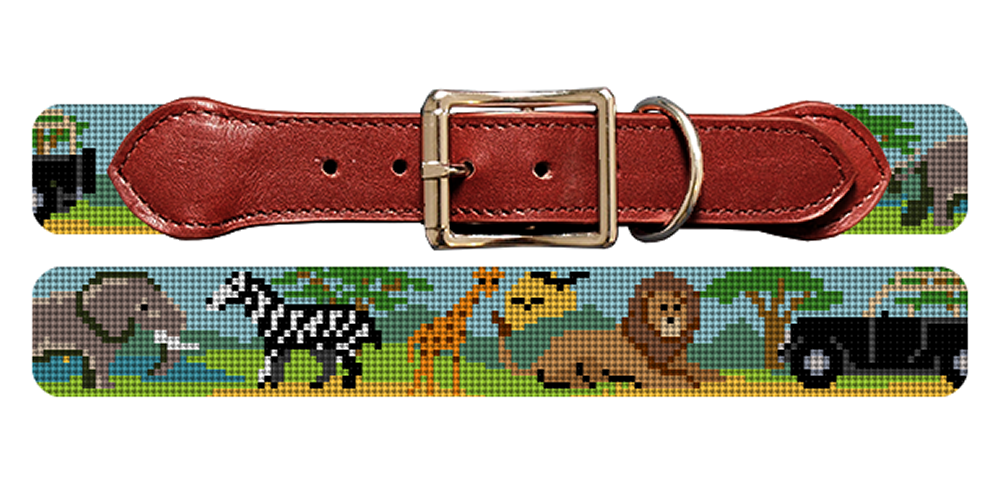 On Safari Needlepoint Dog Collar