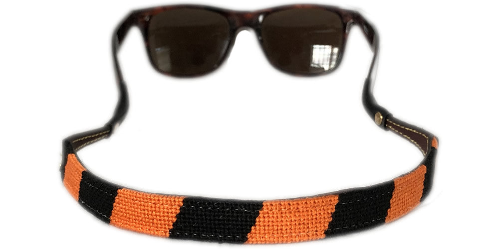 Black and Orange Needlepoint Sunglass Strap