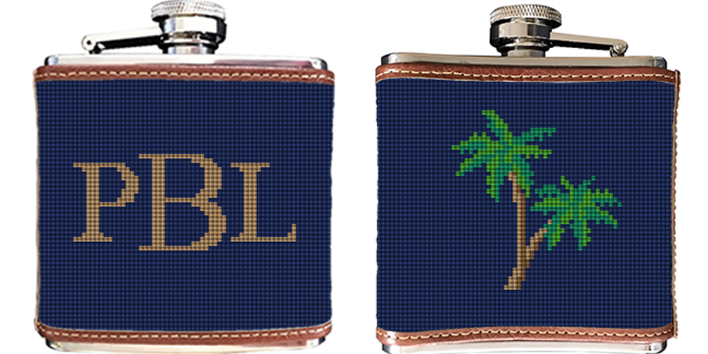 Palm Tree Needlepoint Flask