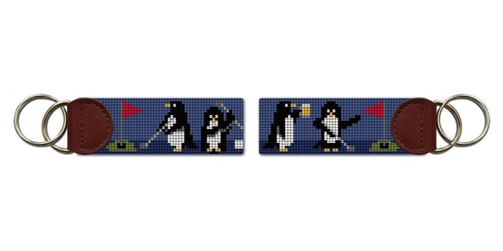 Penguins On Par Needlepoint Key Fob