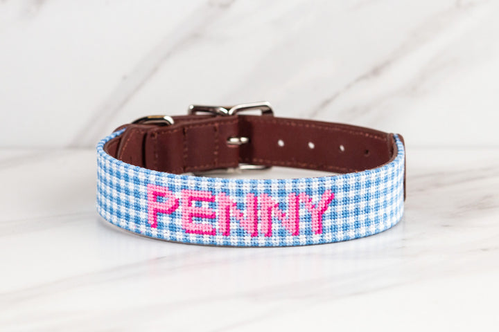 Petite Preppy Gingham Needlepoint Dog Collar