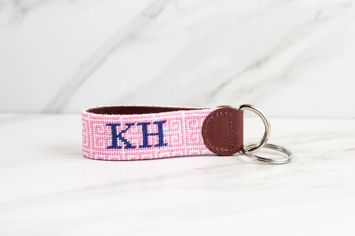 Pink Geometry Needlepoint Key Fob
