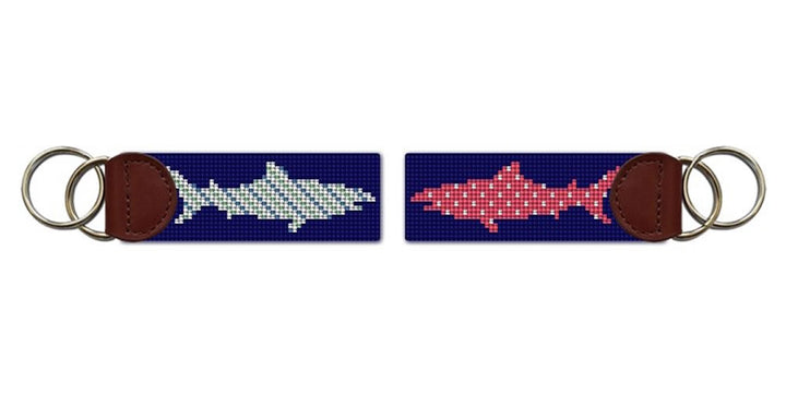 Preppy Great White Shark Needlepoint Key Fob