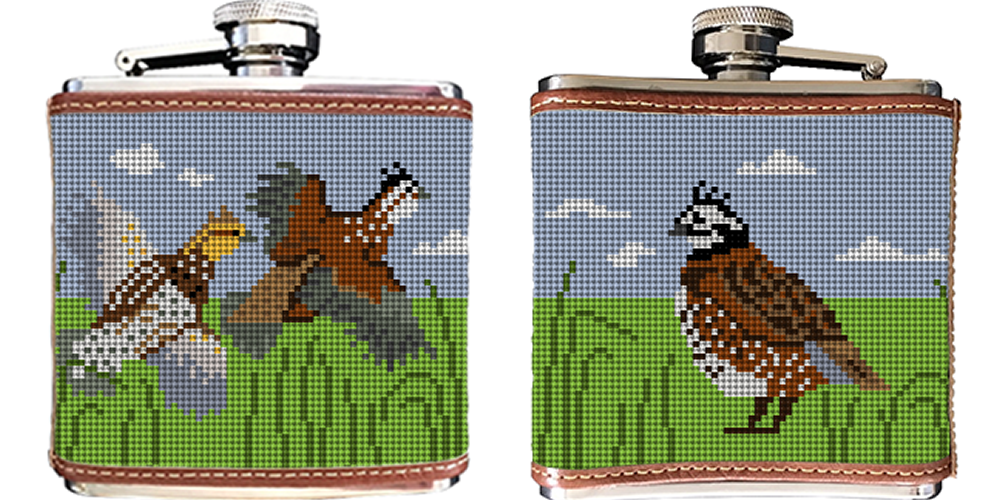 Quail Needlepoint Flask