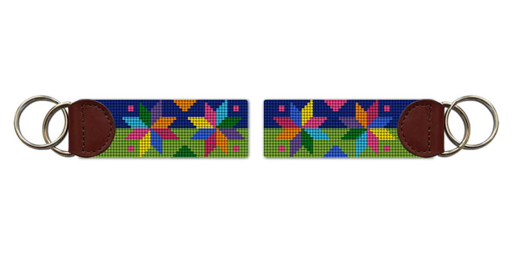 Quilt Stars Needlepoint Key Fob