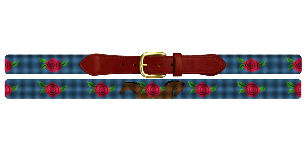 Roses and Horses Derby Needlepoint Belt