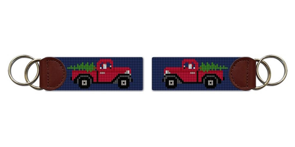Santa's Red Truck Needlepoint Key Fob