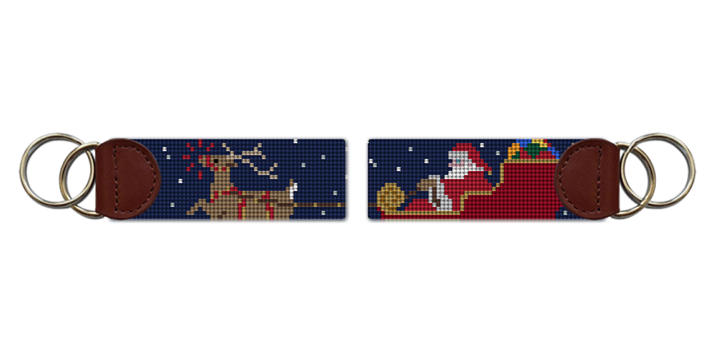 Santa's Reindeer Needlepoint Key Fob