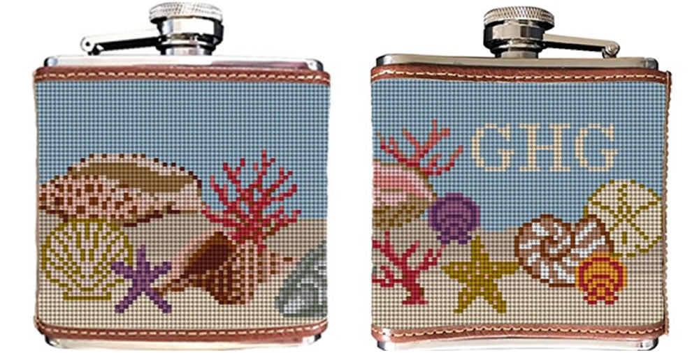 Seashell Needlepoint Flask