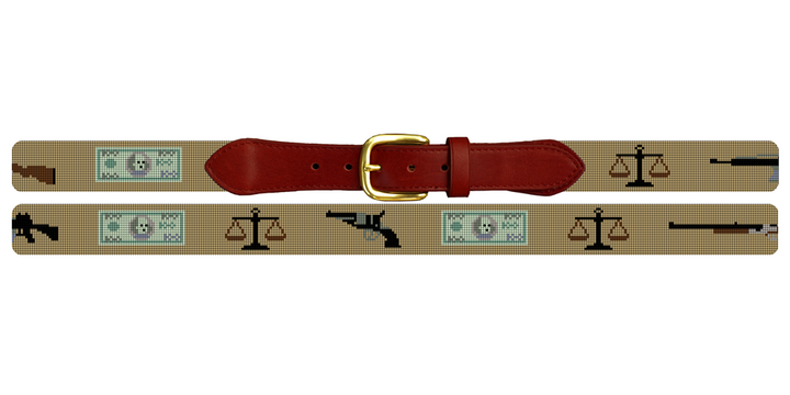 Send Lawyers, Guns and Money Needlepoint Belt
