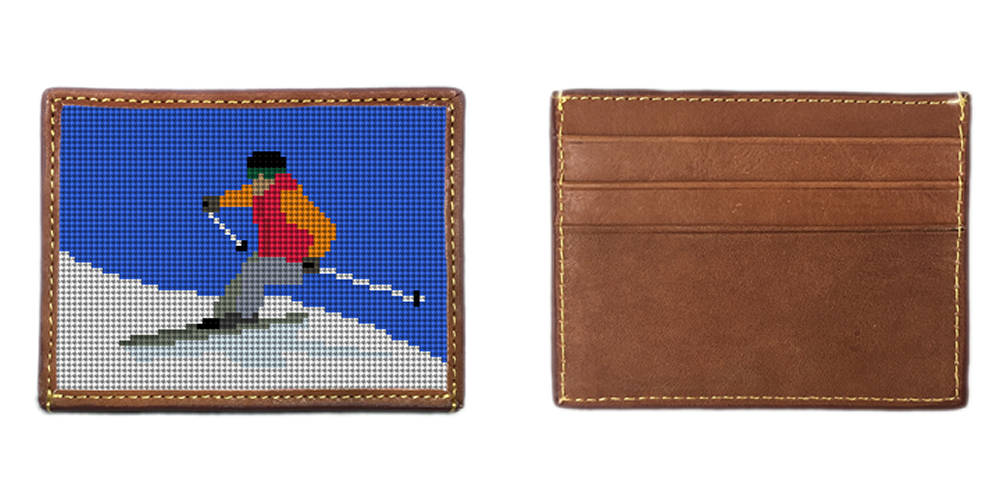 Skiing Needlepoint Card Wallet