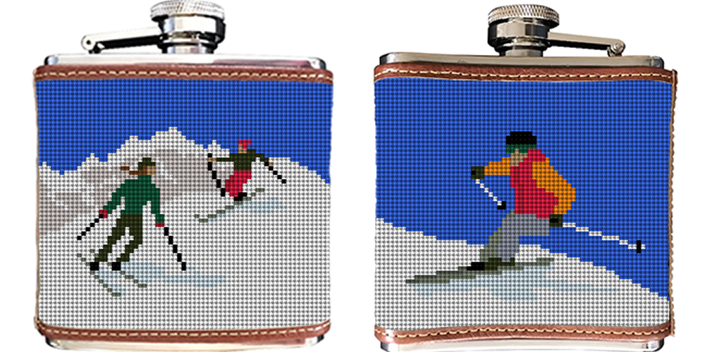 Skiing Needlepoint Flask