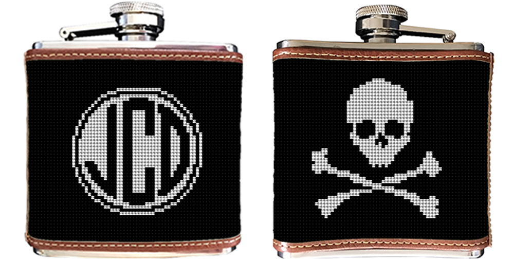 Skull and Crossbones Needlepoint Flask