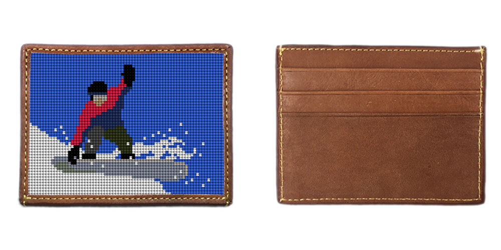 Snowboarding Needlepoint Card Wallet