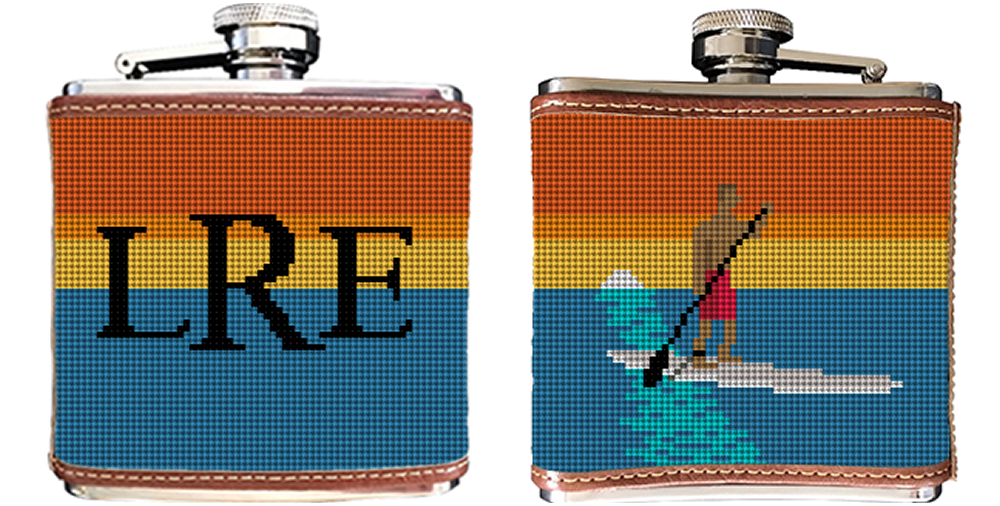 Stand Up Paddling Needlepoint Flask