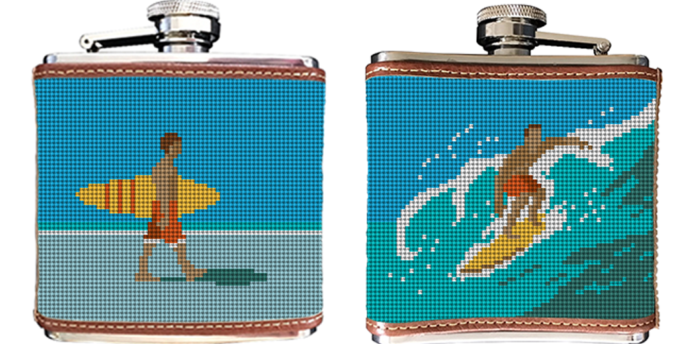 Surfing Needlepoint Flask