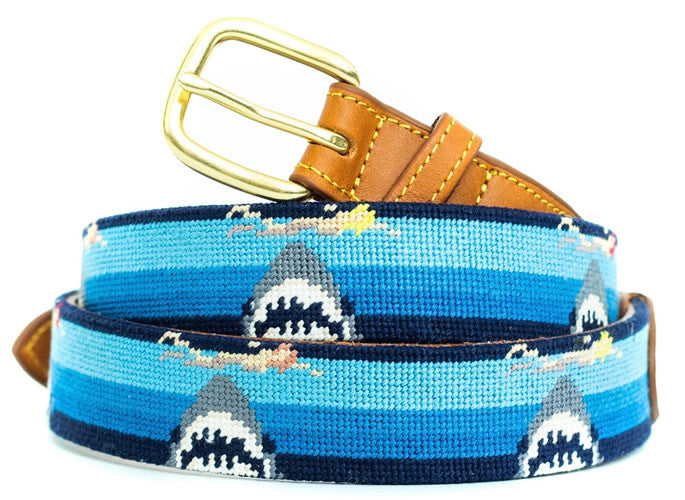 Swimming Sharks Needlepoint Belt